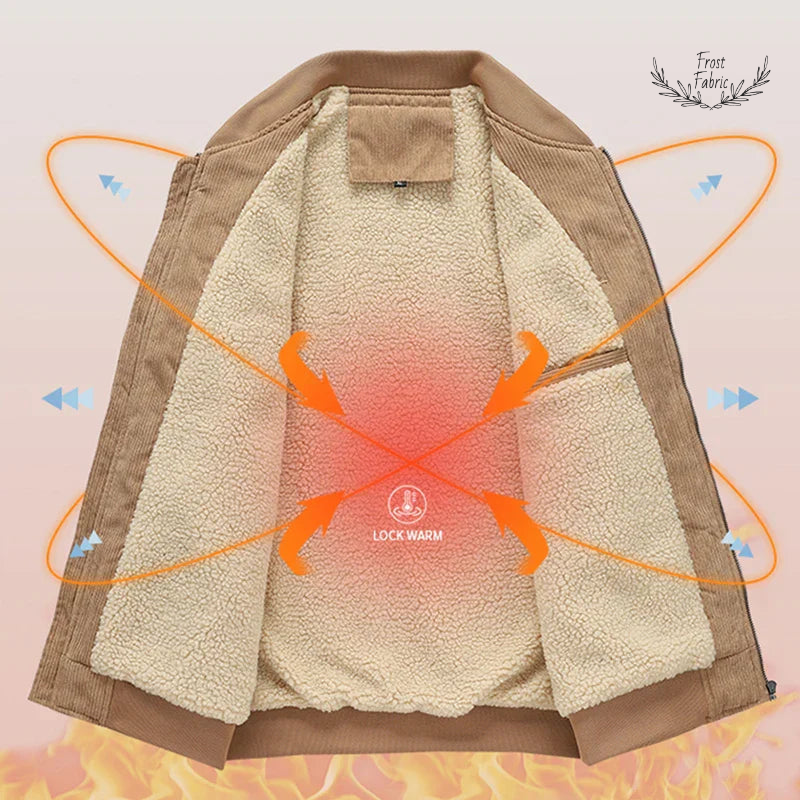 Camel Sherpa-Lined Corduroy Bomber Jacket for Cozy Winter Streetwear