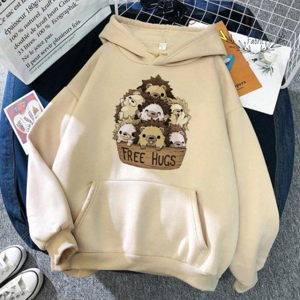 Cozy Free Hugs Hedgehog Graphic Hoodie: Soft Animal Pullover for Comfort