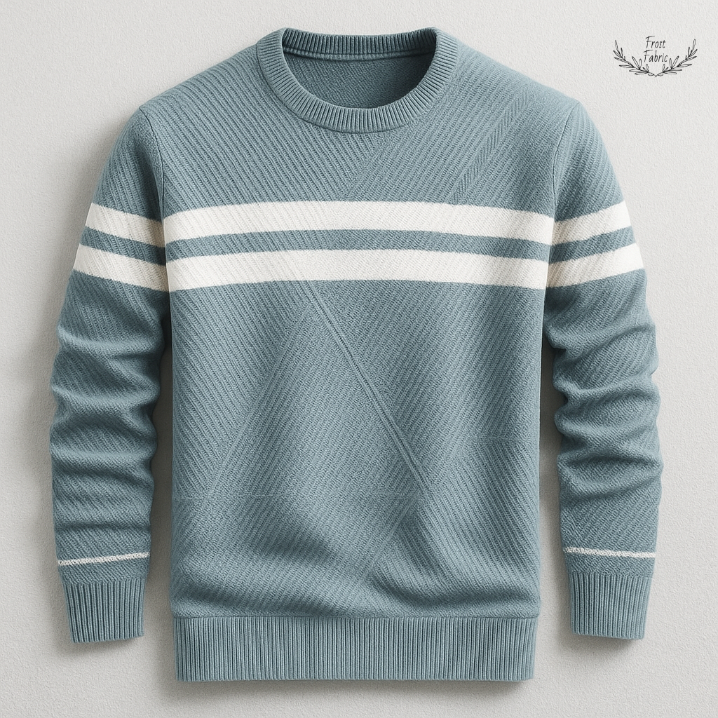 Cozy Gray Striped Knit Pullover: Soft Warm Unisex Winter Sweater for Everyday Comfort