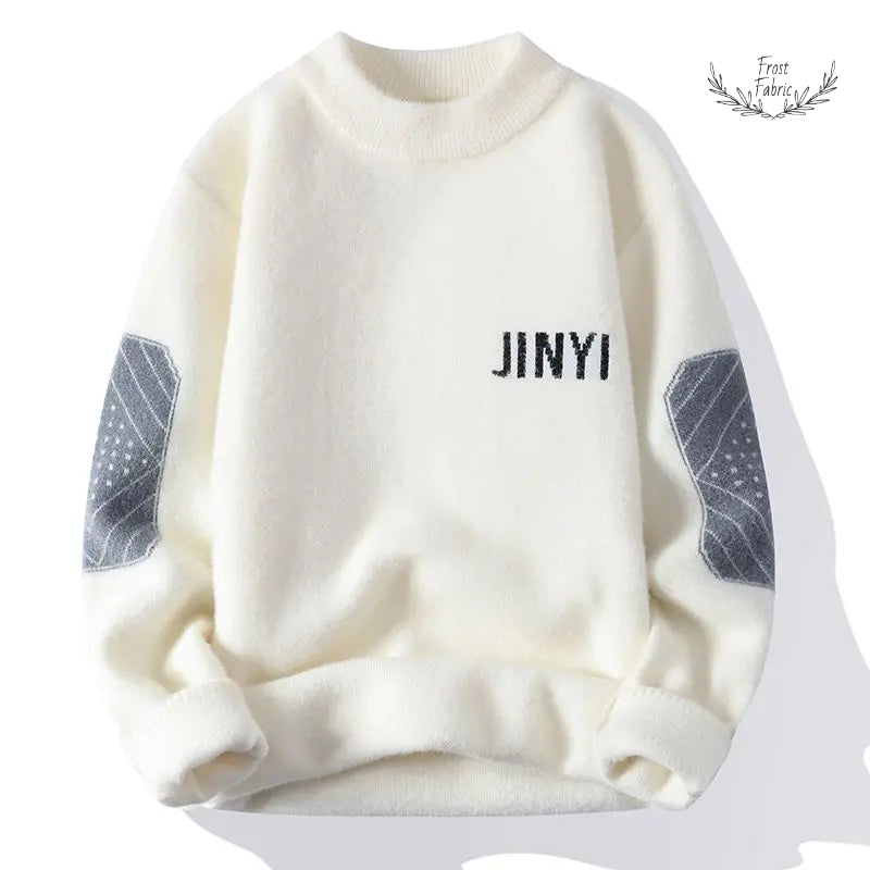 Cozy Men's Spliced Knit Letter Sweater: Stylish Autumn Winter Loose Casual Pullover Top
