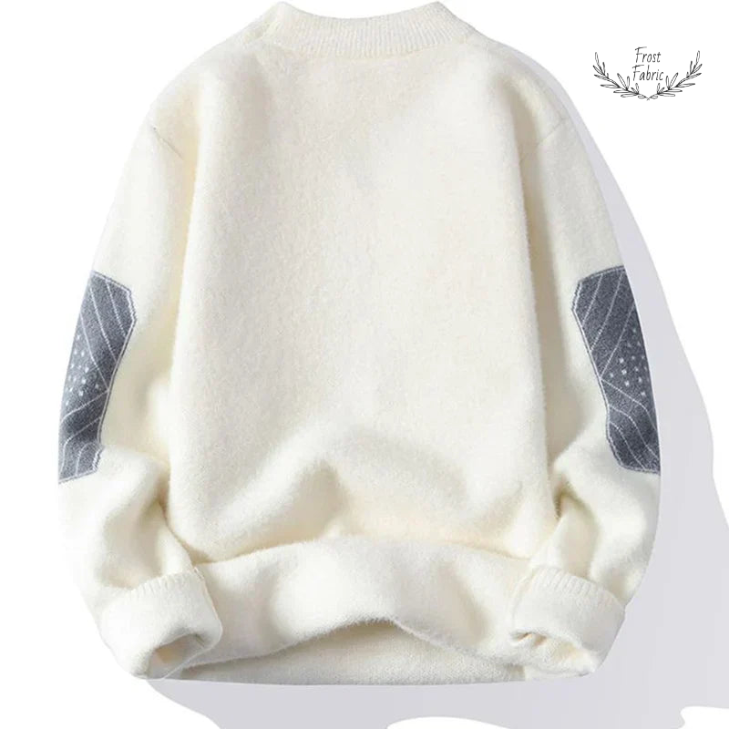 Cozy Men's Spliced Knit Letter Sweater: Stylish Autumn Winter Loose Casual Pullover Top
