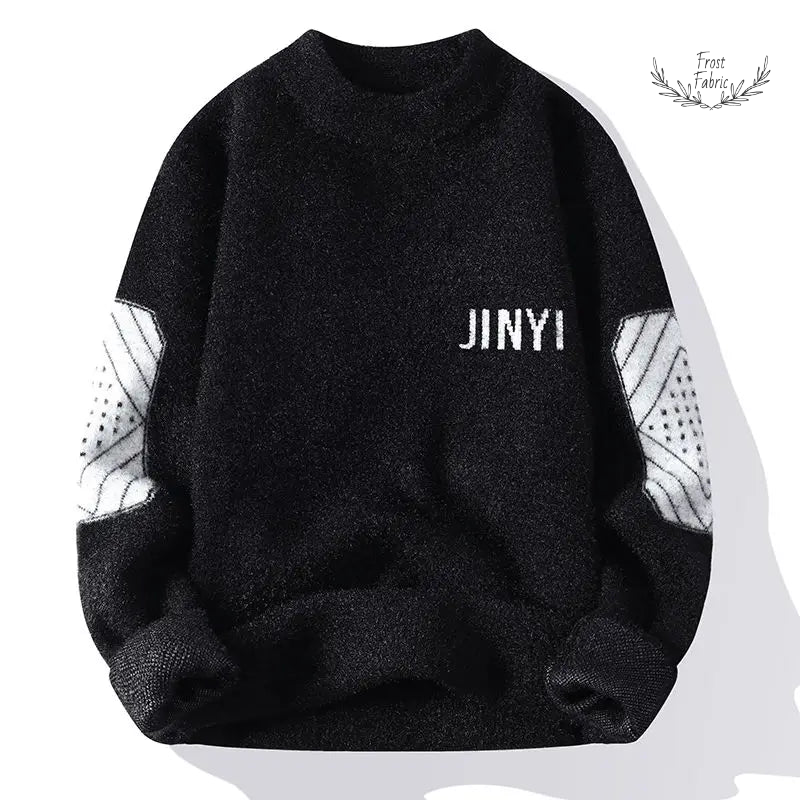 Cozy Men's Spliced Knit Letter Sweater: Stylish Autumn Winter Loose Casual Pullover Top