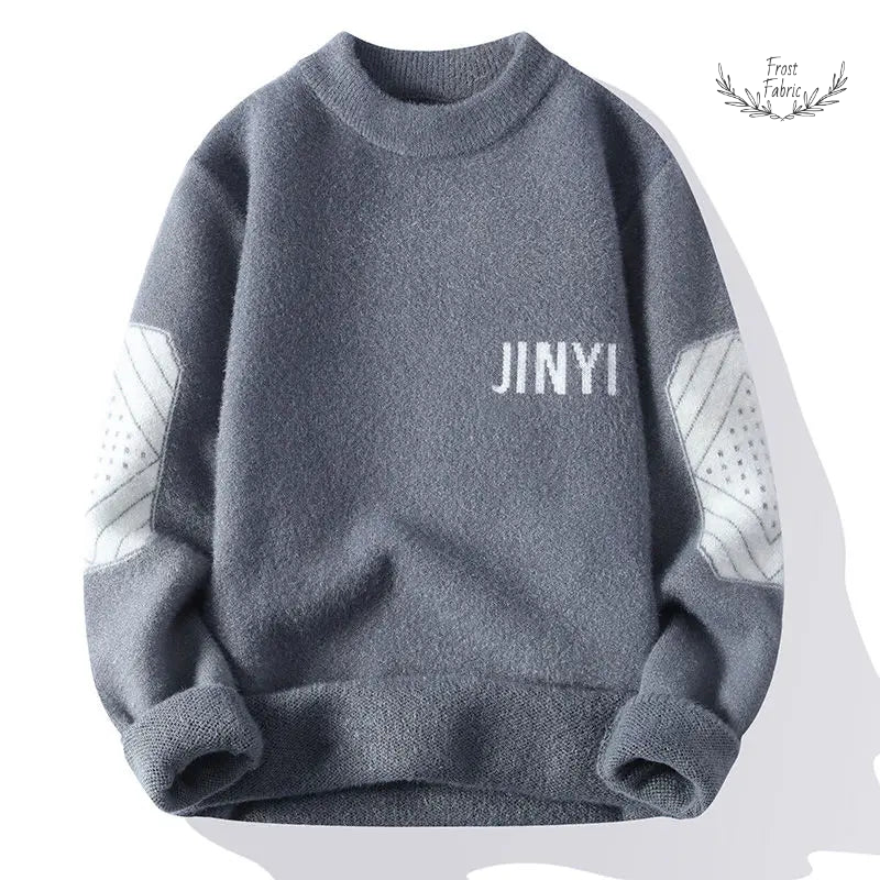 Cozy Men's Spliced Knit Letter Sweater: Stylish Autumn Winter Loose Casual Pullover Top