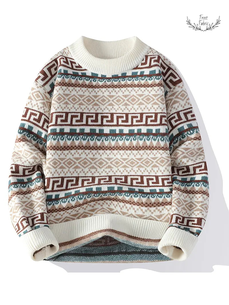 Cozy Multicolor Patterned Winter Knit Sweater - Warm Unisex Everyday Pullover Top
