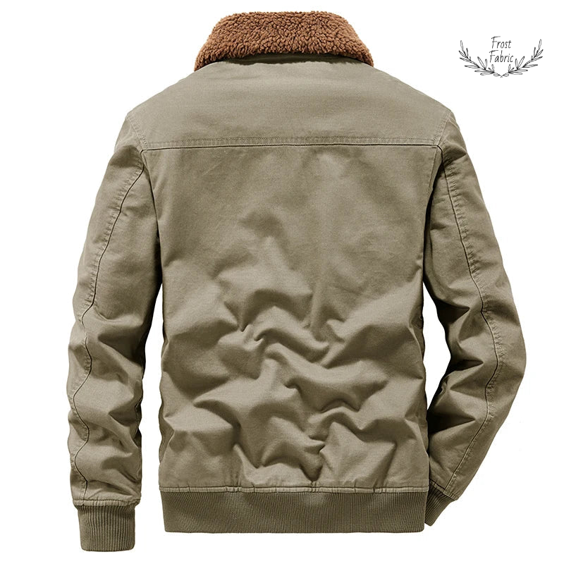 Cozy Olive Green Teddy Lined Bomber Jacket: Warm Winter Utility Outerwear