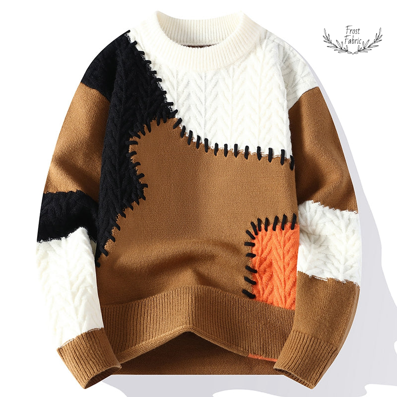 Cozy Patchwork Knit Colorblock Sweater for Men & Women - Autumn Streetwear Style