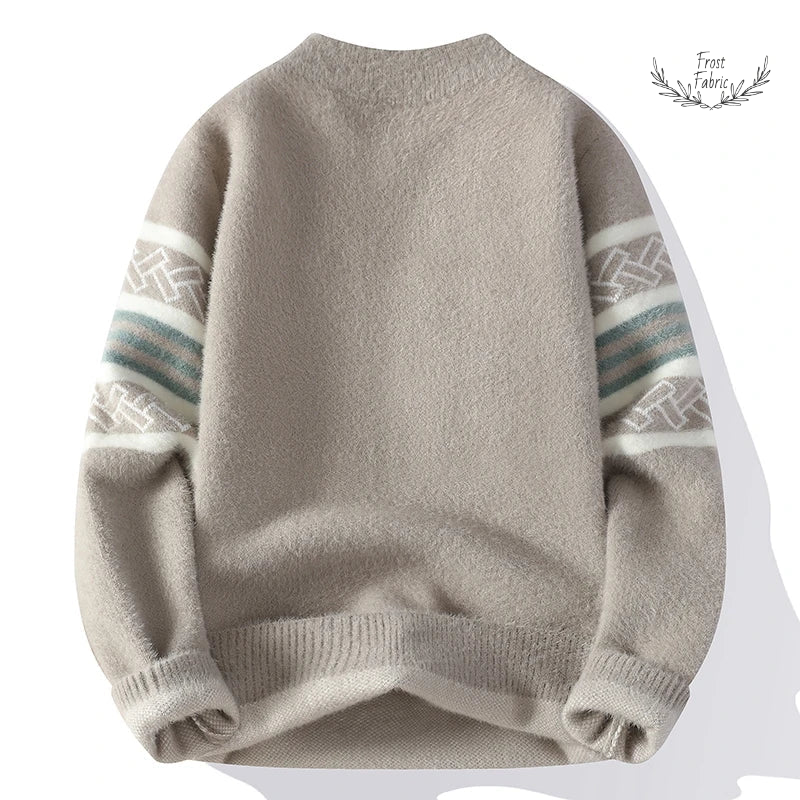 Cozy Striped Men's Wool Blend Pullover Sweater: Thick Knit Winter Fashion