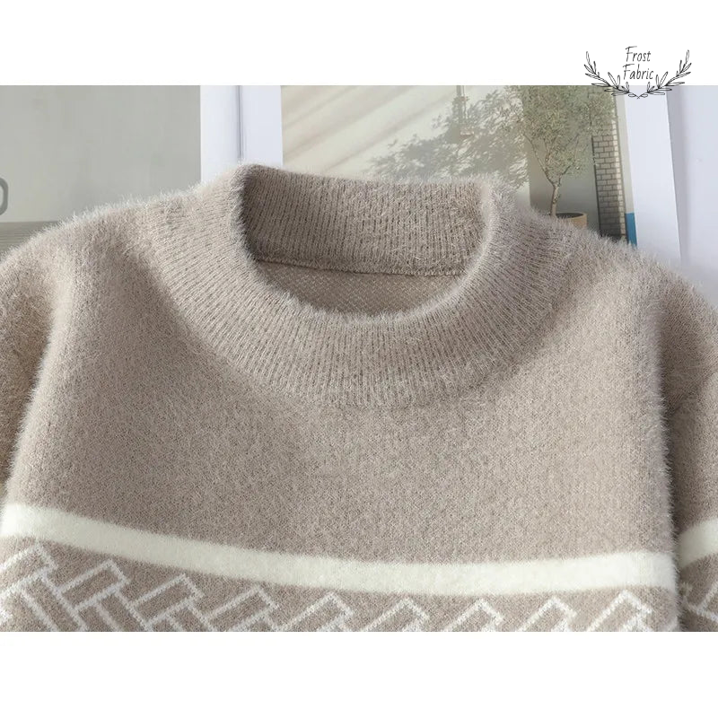 Cozy Striped Men's Wool Blend Pullover Sweater: Thick Knit Winter Fashion