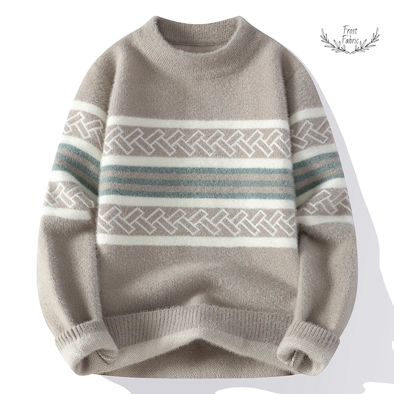 Cozy Striped Men's Wool Blend Pullover Sweater: Thick Knit Winter Fashion