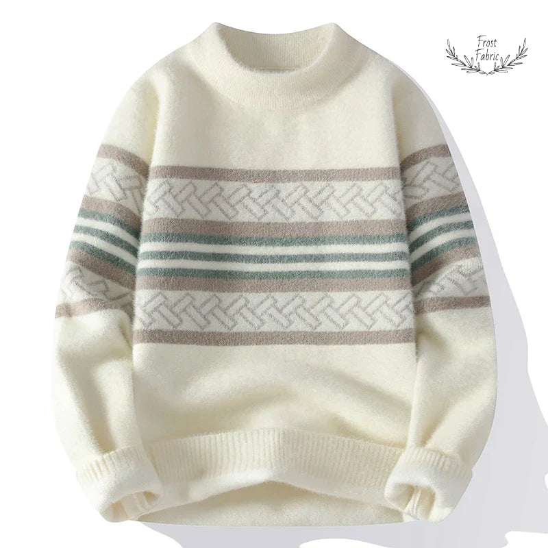 Cozy Striped Men's Wool Blend Pullover Sweater: Thick Knit Winter Fashion