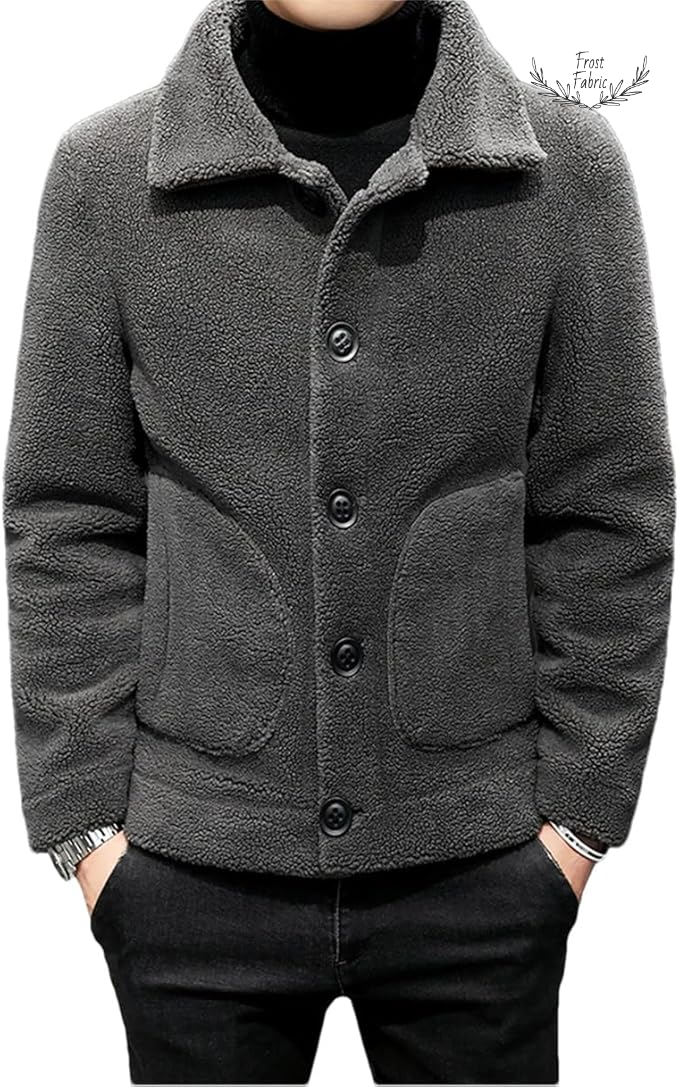 Cozy Unisex Charcoal Grey Button-Up Sherpa Jacket – Warm, Soft, Stylish Outerwear