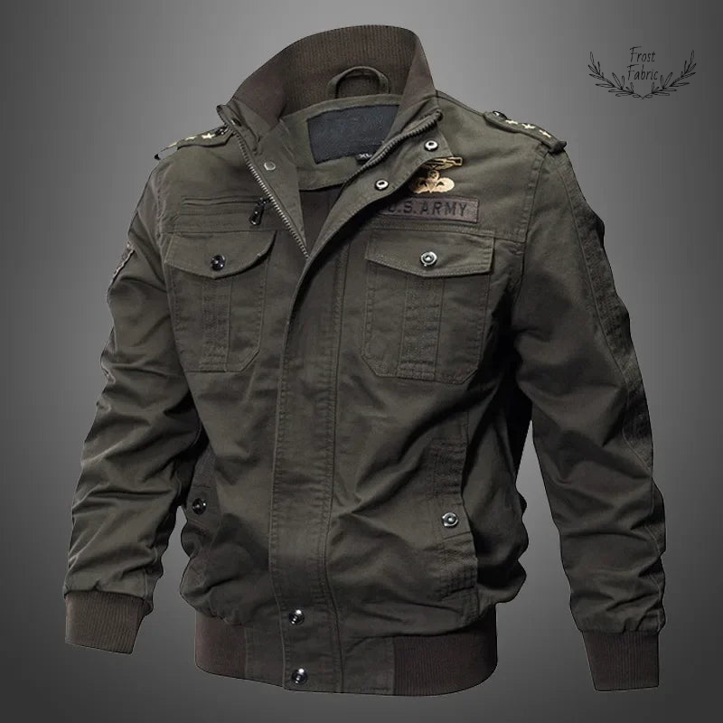 Durable Tactical Military Utility Jacket: Multi-Pocket, Ribbed Cuffs, All-Season Wear