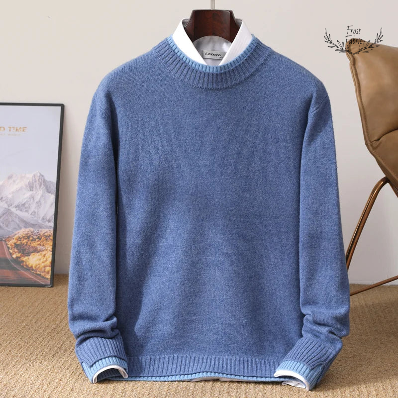 Frost & Fabric Men's Luxurious 100% Pure Wool Semi-High Neck Winter Sweater Coat