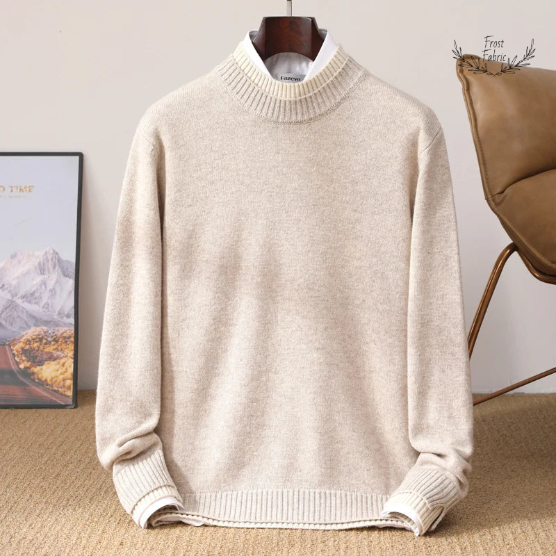 Frost & Fabric Men's Luxurious 100% Pure Wool Semi-High Neck Winter Sweater Coat