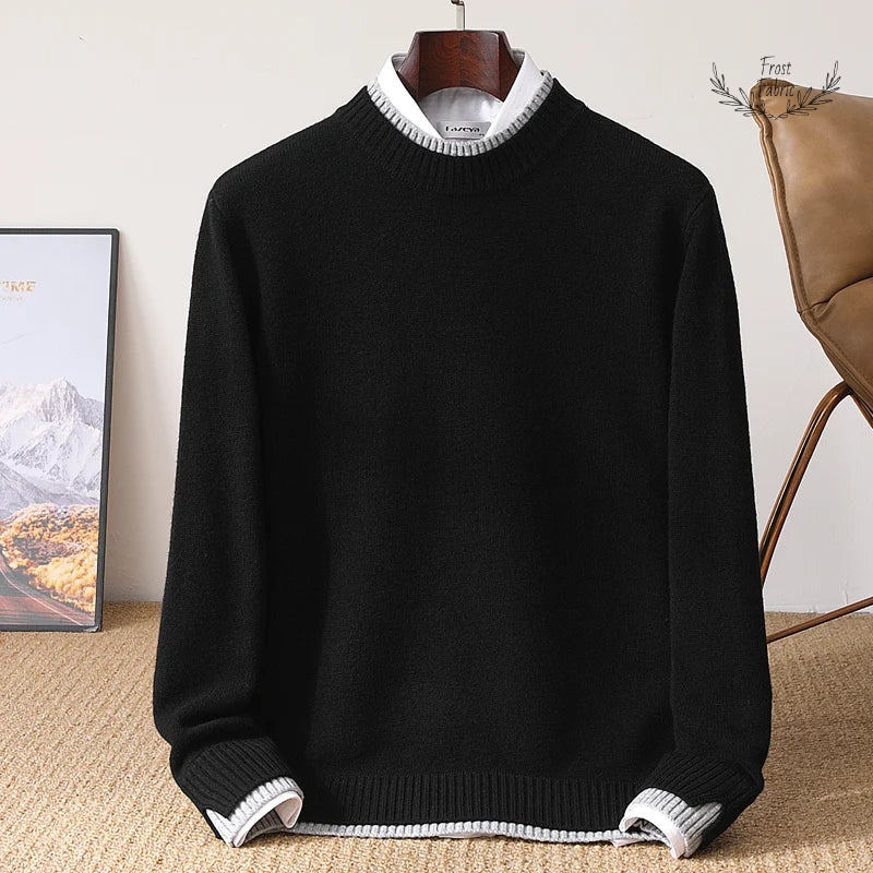 Frost & Fabric Men's Luxurious 100% Pure Wool Semi-High Neck Winter Sweater Coat