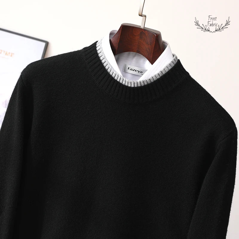 Frost & Fabric Men's Luxurious 100% Pure Wool Semi-High Neck Winter Sweater Coat