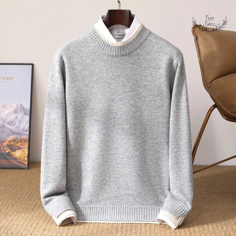 Frost & Fabric Men's Luxurious 100% Pure Wool Semi-High Neck Winter Sweater Coat