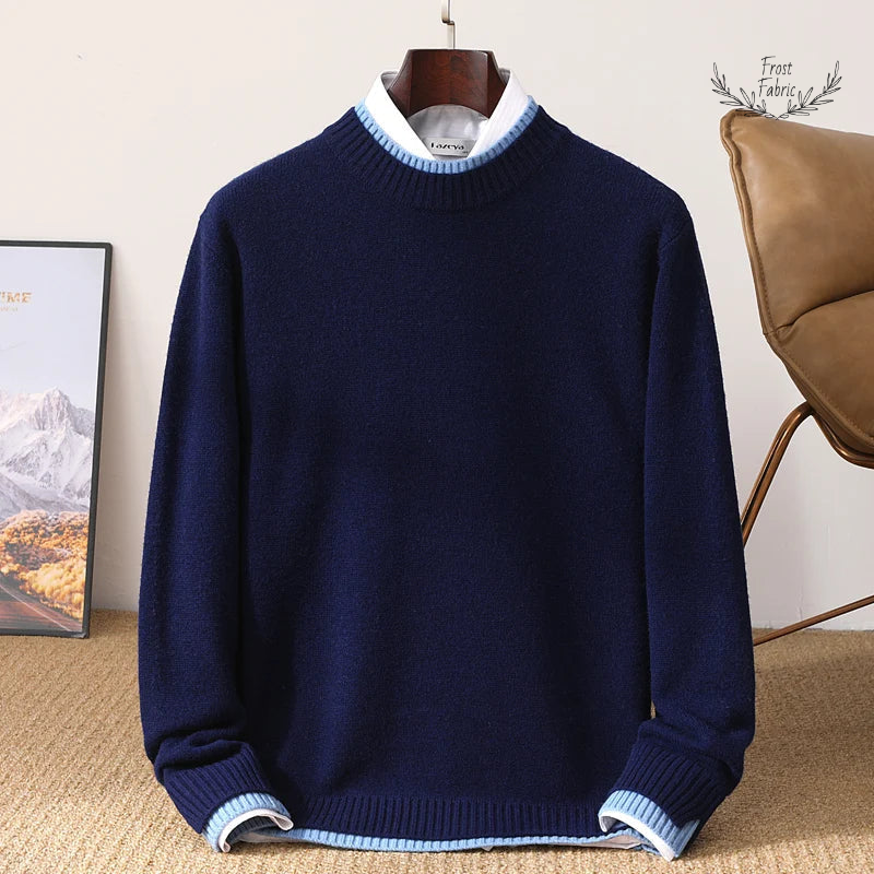 Frost & Fabric Men's Luxurious 100% Pure Wool Semi-High Neck Winter Sweater Coat