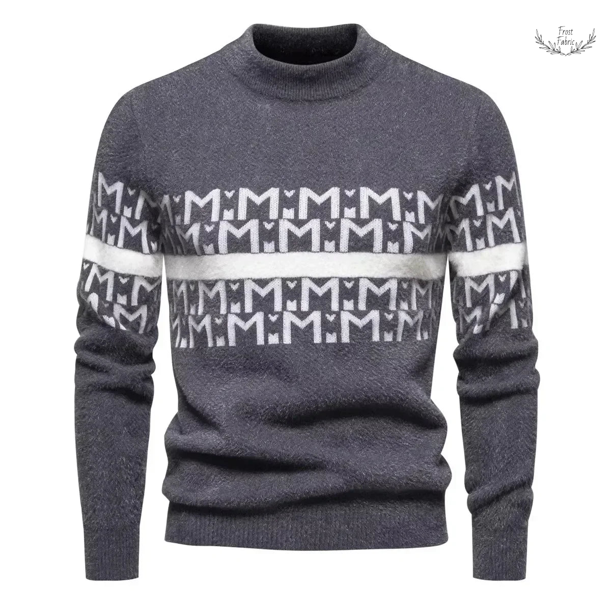 Frost & Fabric Men's Warm Floral Knit Sweater: Loose Round Neck Fit
