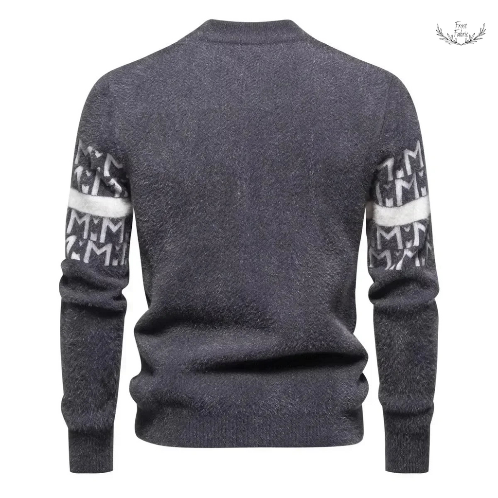 Frost & Fabric Men's Warm Floral Knit Sweater: Loose Round Neck Fit