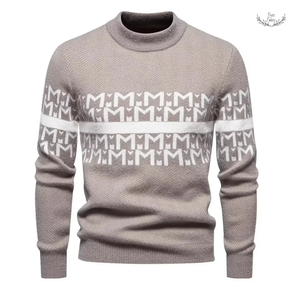 Frost & Fabric Men's Warm Floral Knit Sweater: Loose Round Neck Fit