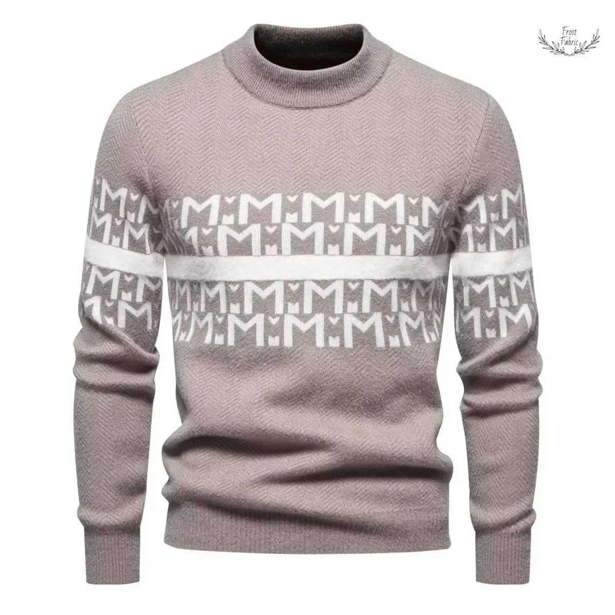 Frost & Fabric Men's Warm Floral Knit Sweater: Loose Round Neck Fit
