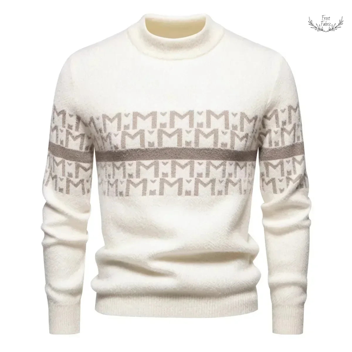 Frost & Fabric Men's Warm Floral Knit Sweater: Loose Round Neck Fit