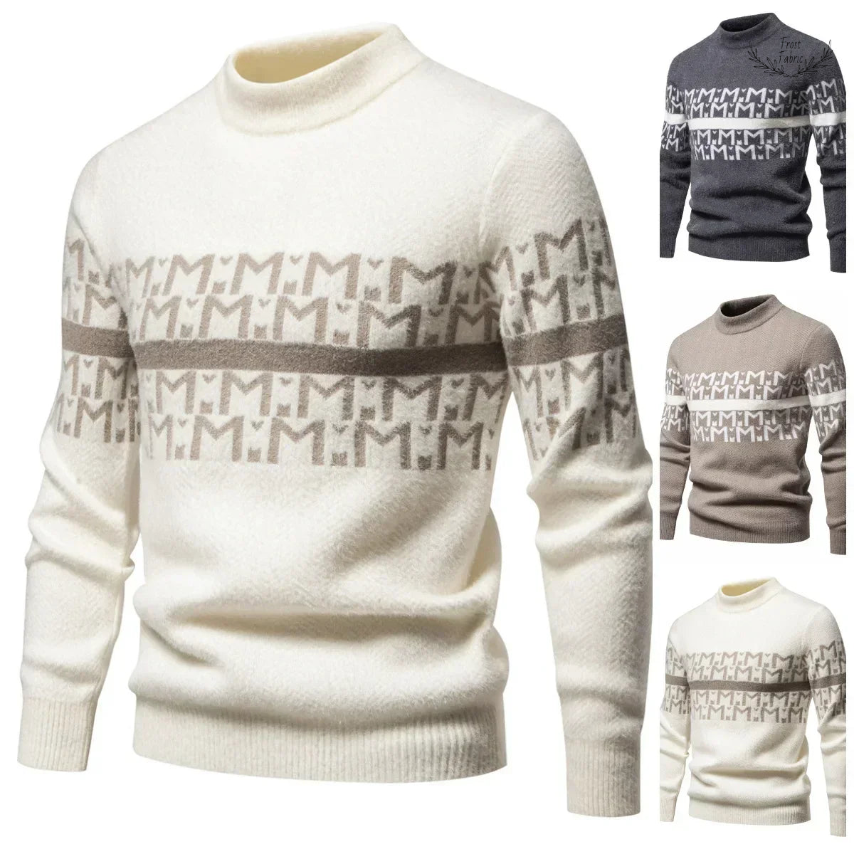 Frost & Fabric Men's Warm Floral Knit Sweater: Loose Round Neck Fit