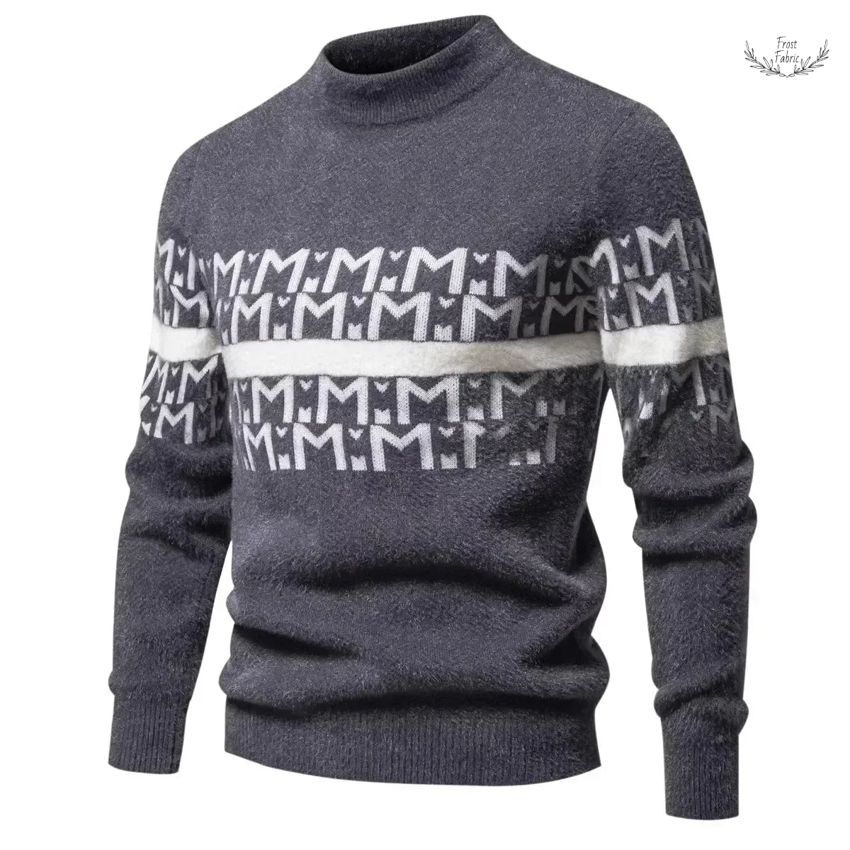 Frost & Fabric Men's Warm Floral Knit Sweater: Loose Round Neck Fit