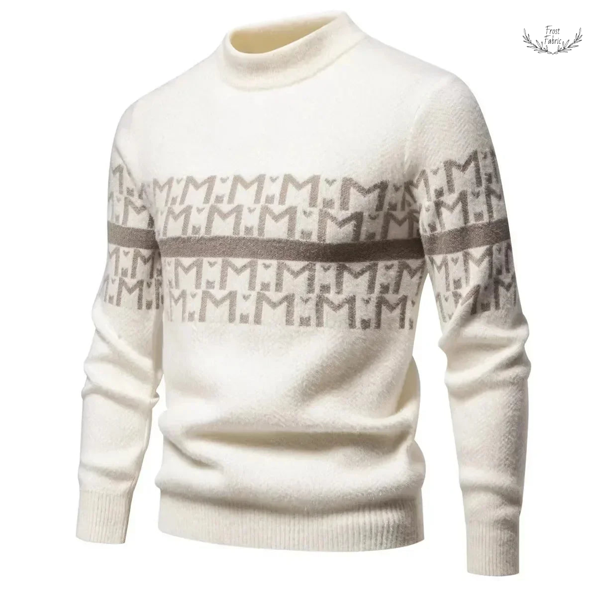 Frost & Fabric Men's Warm Floral Knit Sweater: Loose Round Neck Fit