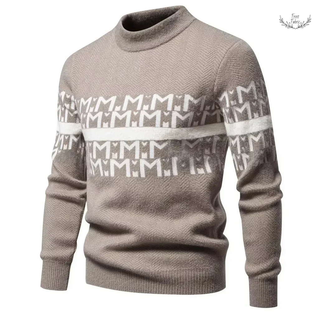 Frost & Fabric Men's Warm Floral Knit Sweater: Loose Round Neck Fit