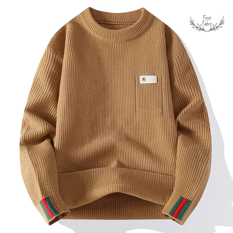 Luxurious Camel Brown Waffle Knit Sweater – Warm Unisex Winter Pullover
