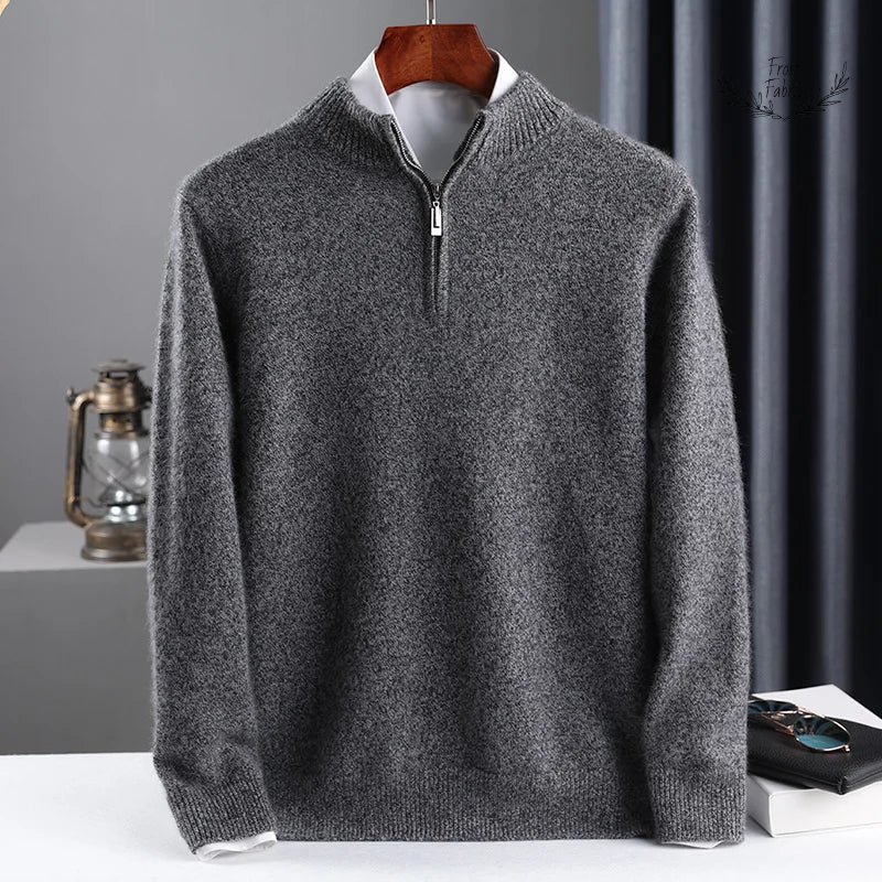 Luxurious Cashmere Wool Half-High Neck Pullover Sweater for Men 鈥 Premium Winter Warmth
