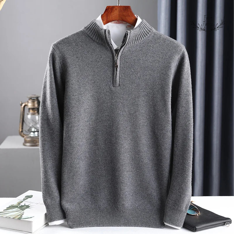 Luxurious Cashmere Wool Half-High Neck Pullover Sweater for Men 鈥 Premium Winter Warmth