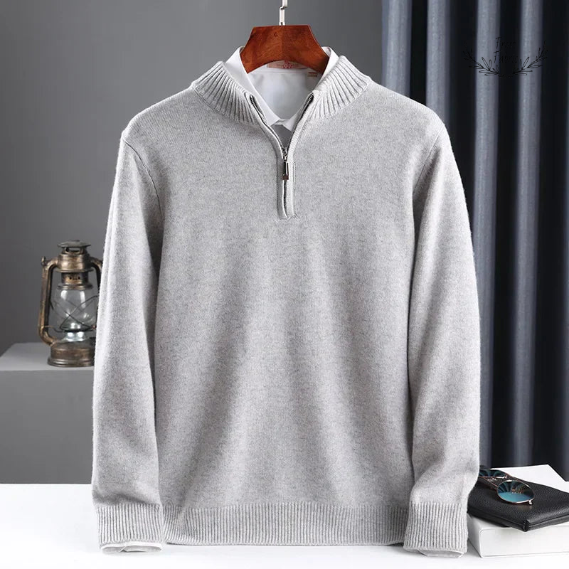 Luxurious Cashmere Wool Half-High Neck Pullover Sweater for Men 鈥 Premium Winter Warmth