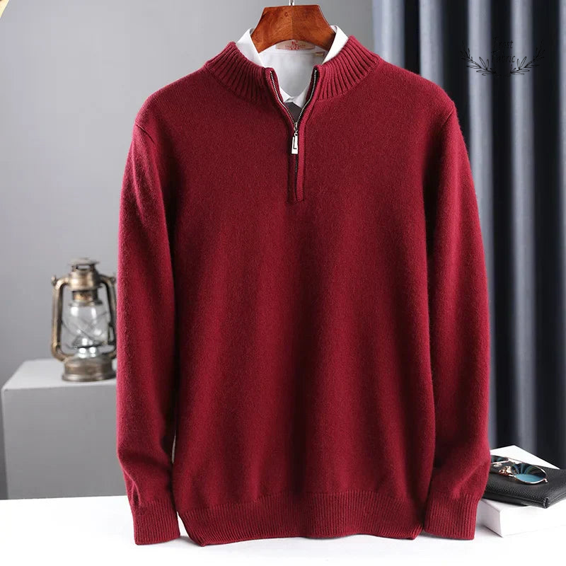 Luxurious Cashmere Wool Half-High Neck Pullover Sweater for Men 鈥 Premium Winter Warmth