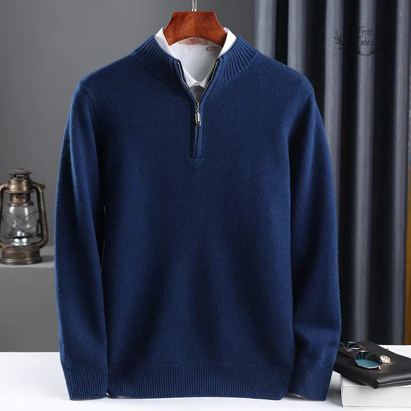 Luxurious Cashmere Wool Half-High Neck Pullover Sweater for Men 鈥 Premium Winter Warmth