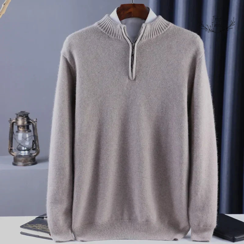 Luxurious Cashmere Wool Half-High Neck Pullover Sweater for Men 鈥 Premium Winter Warmth