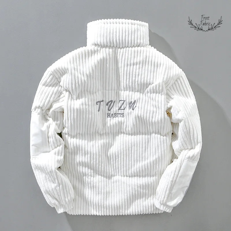 Luxurious Plush Ribbed Fleece Jacket - Cozy Warmth, Ice White Streetwear Style