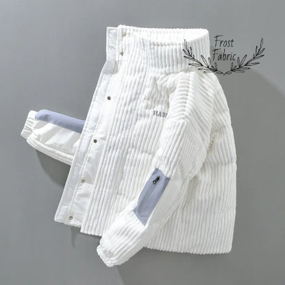 Luxurious Plush Ribbed Fleece Jacket - Cozy Warmth, Ice White Streetwear Style