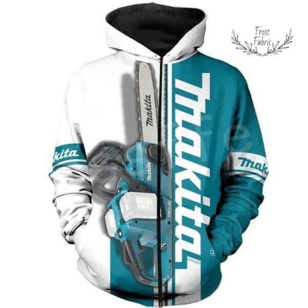 Makita Tools Graphic Zip-Up Hoodie: Durable Workwear for Power Tool Enthusiasts