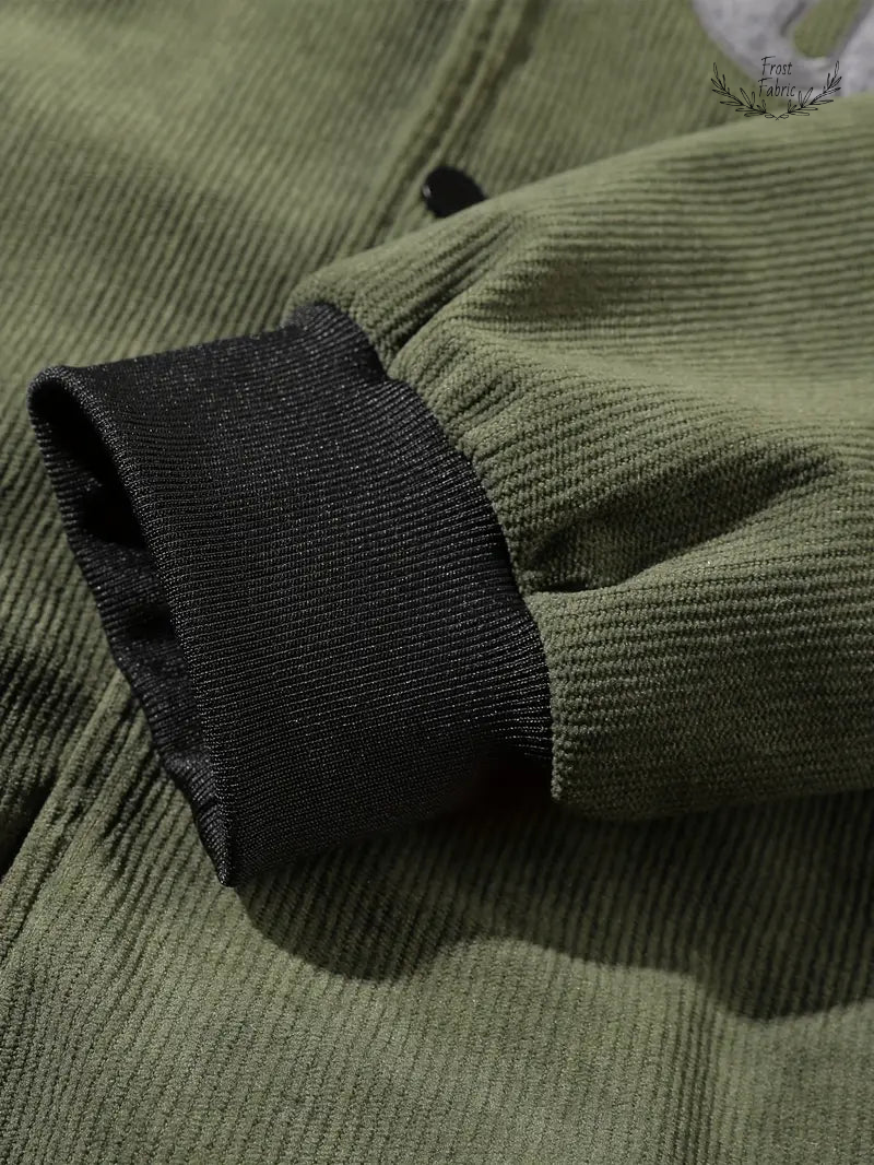 Men's Active Corduroy Varsity Hoodie Jacket - Warm Fleece Lined Streetwear Style