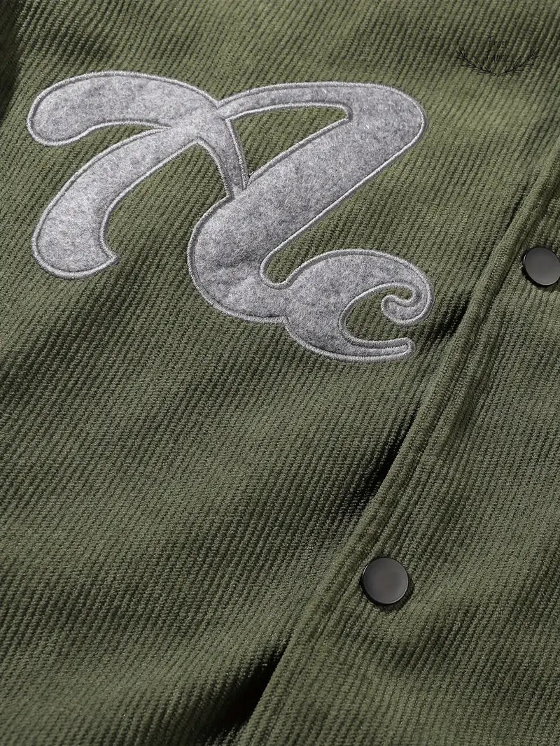 Men's Active Corduroy Varsity Hoodie Jacket - Warm Fleece Lined Streetwear Style