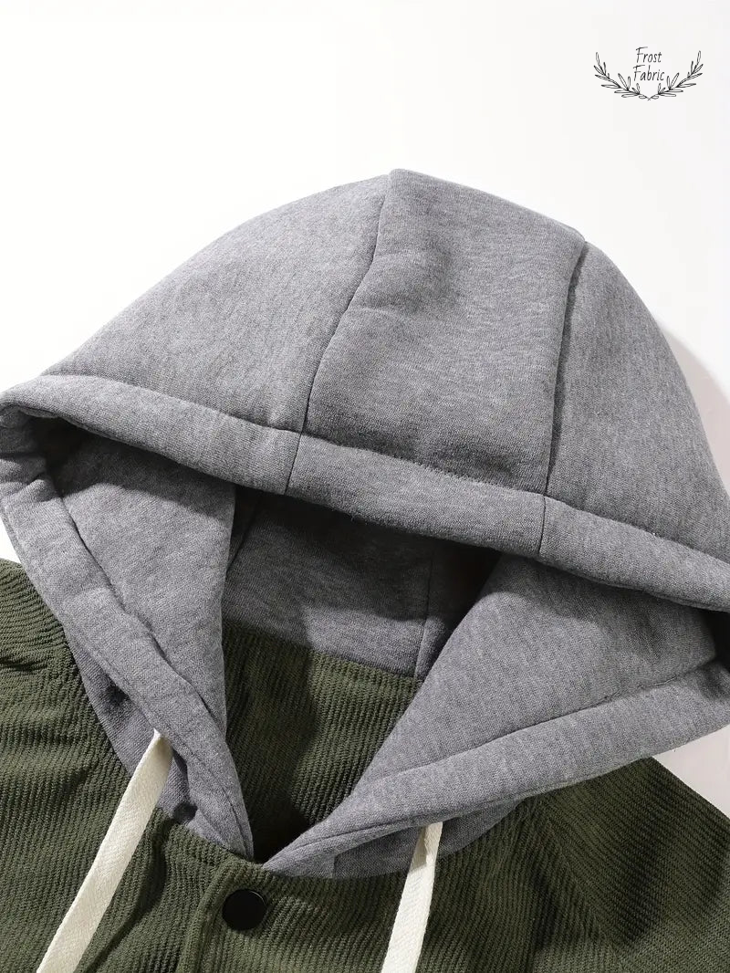 Men's Active Corduroy Varsity Hoodie Jacket - Warm Fleece Lined Streetwear Style