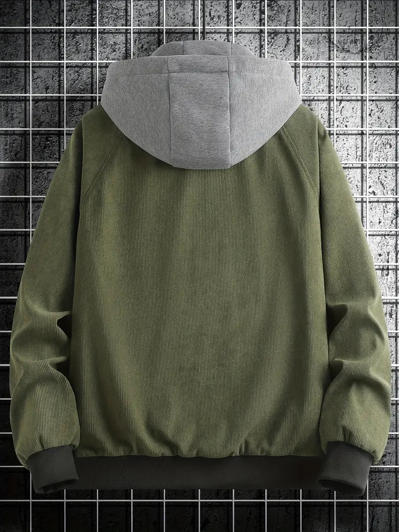 Men's Active Corduroy Varsity Hoodie Jacket - Warm Fleece Lined Streetwear Style