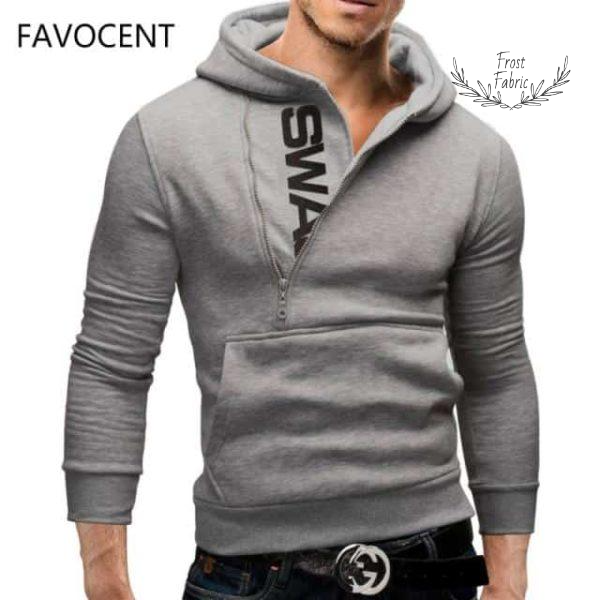 Men's Asymmetrical Zipper Hoodie: Slim Fit Streetwear Pullover, Contrast Hood
