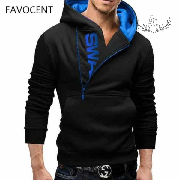 Men's Asymmetrical Zipper Hoodie: Slim Fit Streetwear Pullover, Contrast Hood