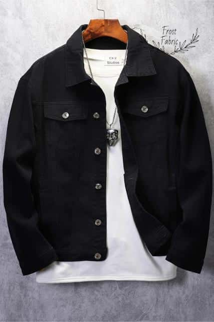Men's Black Denim Button-Up Jacket: Classic Slim-Fit Streetwear Layer