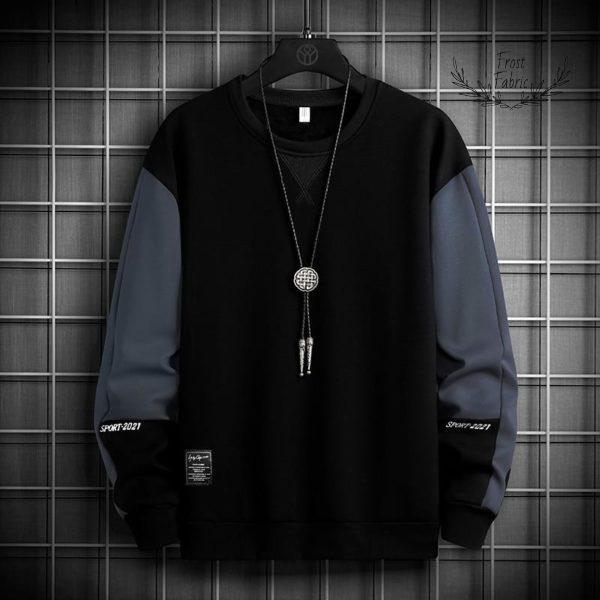 Men's Black & Grey Sport Sweatshirt: Comfortable Athletic Streetwear Crewneck Pullover