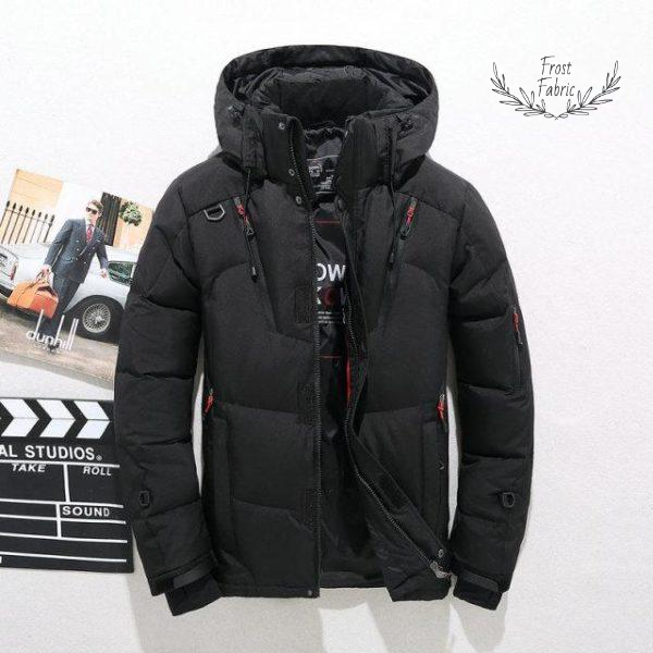 Men's Black Insulated Winter Puffer Jacket: Warm Hooded Outdoor Coat